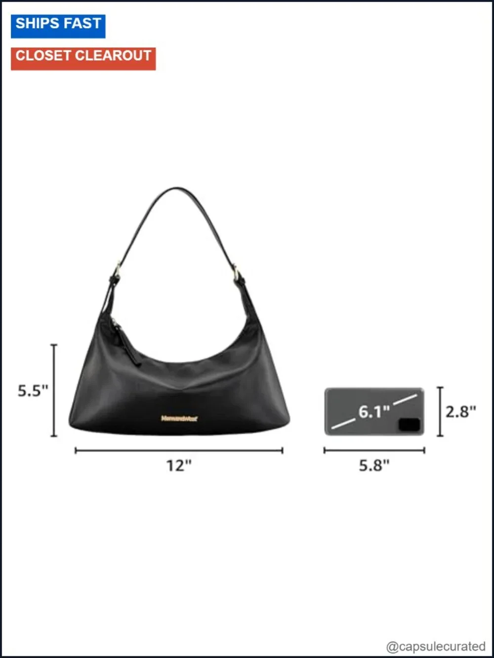 Vegan Leather Medium Crescent Hobo Shoulder Bag with Adjustable Strap